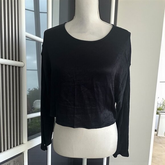 SOMETHING NAVY Navy Blue Long Sleeve Tie Back Top Size Medium - Picture 1 of 6